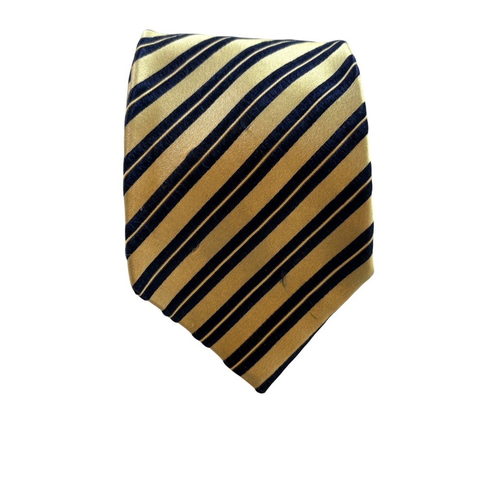 Tommy Hilfiger Silk Necktie Mens Gold Navy Blue Diagonal Striped Classic Formal
